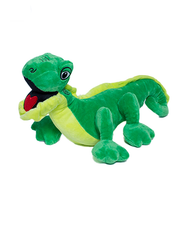 green iguana with light green accents on belly and mouth open. Belly and top of tail are light green.