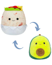 Bernardo the Burrito Squishmallow flips to become Austin the Avocado Squishmallow.