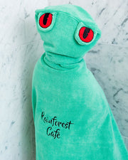 hooded frog towel, hooded kids towel, frog towel